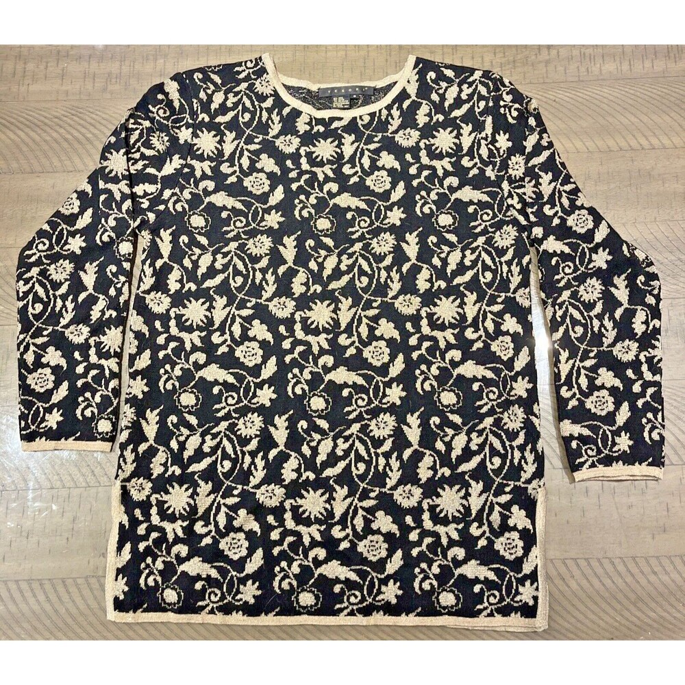 Sweater Blouse Shirt Top Christmas Holiday Sz Small Silk Gold Black Tesori Party